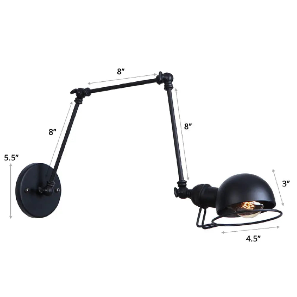 Industrial Style Metal Wall Lamp - Swing Arm Mounted Reading Light Black / 8+8+8