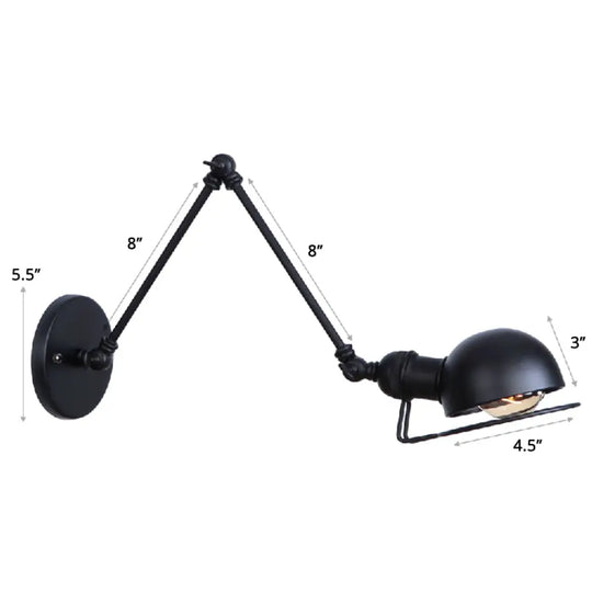 Industrial Style Metal Wall Lamp - Swing Arm Mounted Reading Light Black / 8+8