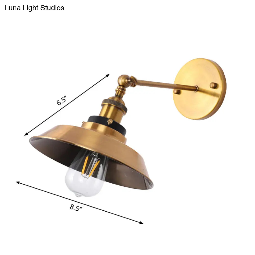 Industrial Style Metal Wall Lamp With Rotatable Barn/Cone Shade - Brass 1 Head Lighting Fixture For