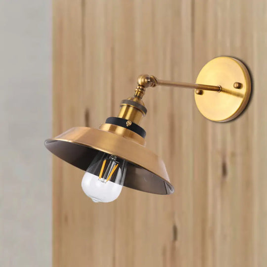 Industrial Style Metal Wall Lamp With Rotatable Barn/Cone Shade - Brass 1 Head Lighting Fixture For