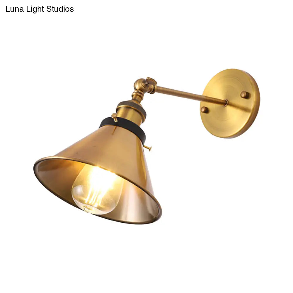 Industrial Style Metal Wall Lamp With Rotatable Barn/Cone Shade - Brass 1 Head Lighting Fixture For