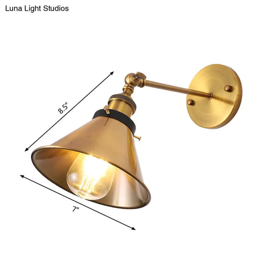 Industrial Style Metal Wall Lamp With Rotatable Barn/Cone Shade - Brass 1 Head Lighting Fixture For