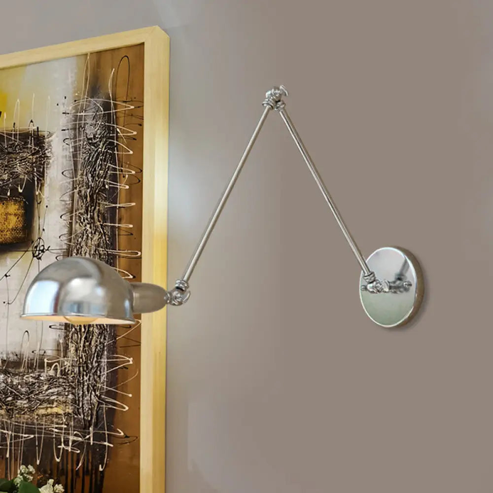 Industrial Style Metal Wall Lamp With Swing Arm & Domed Shade - Chrome Finish Bedroom Lighting 1