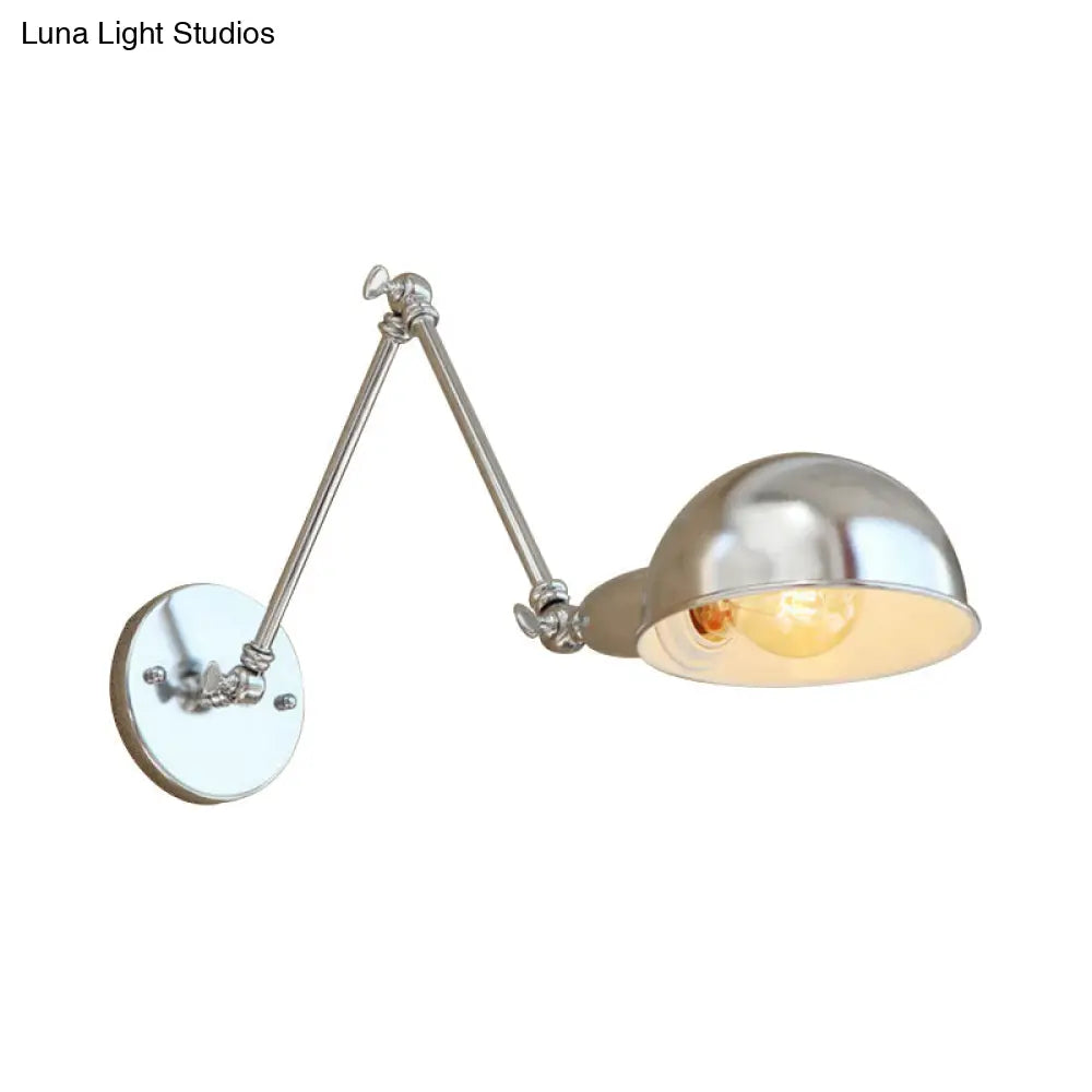 Industrial Style Metal Wall Lamp With Swing Arm & Domed Shade - Chrome Finish Bedroom Lighting 1