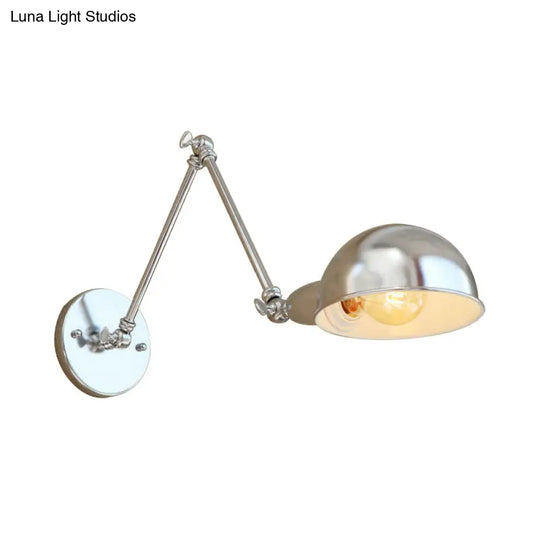 Industrial Style Metal Wall Lamp With Swing Arm & Domed Shade - Chrome Finish Bedroom Lighting 1