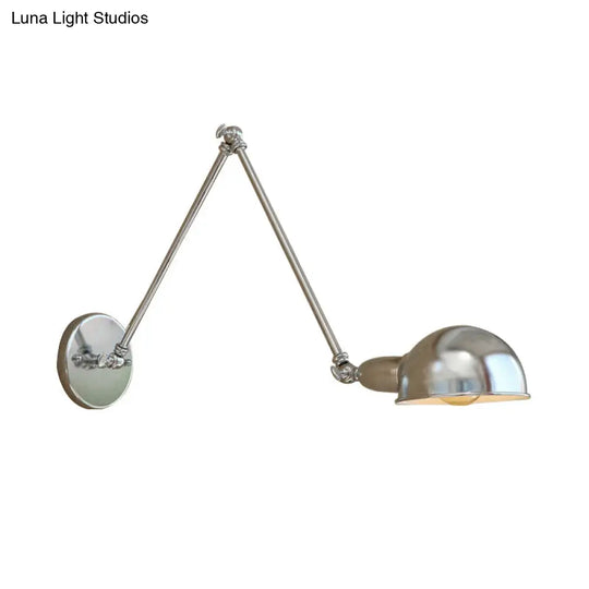 Industrial Style Metal Wall Lamp With Swing Arm & Domed Shade - Chrome Finish Bedroom Lighting 1