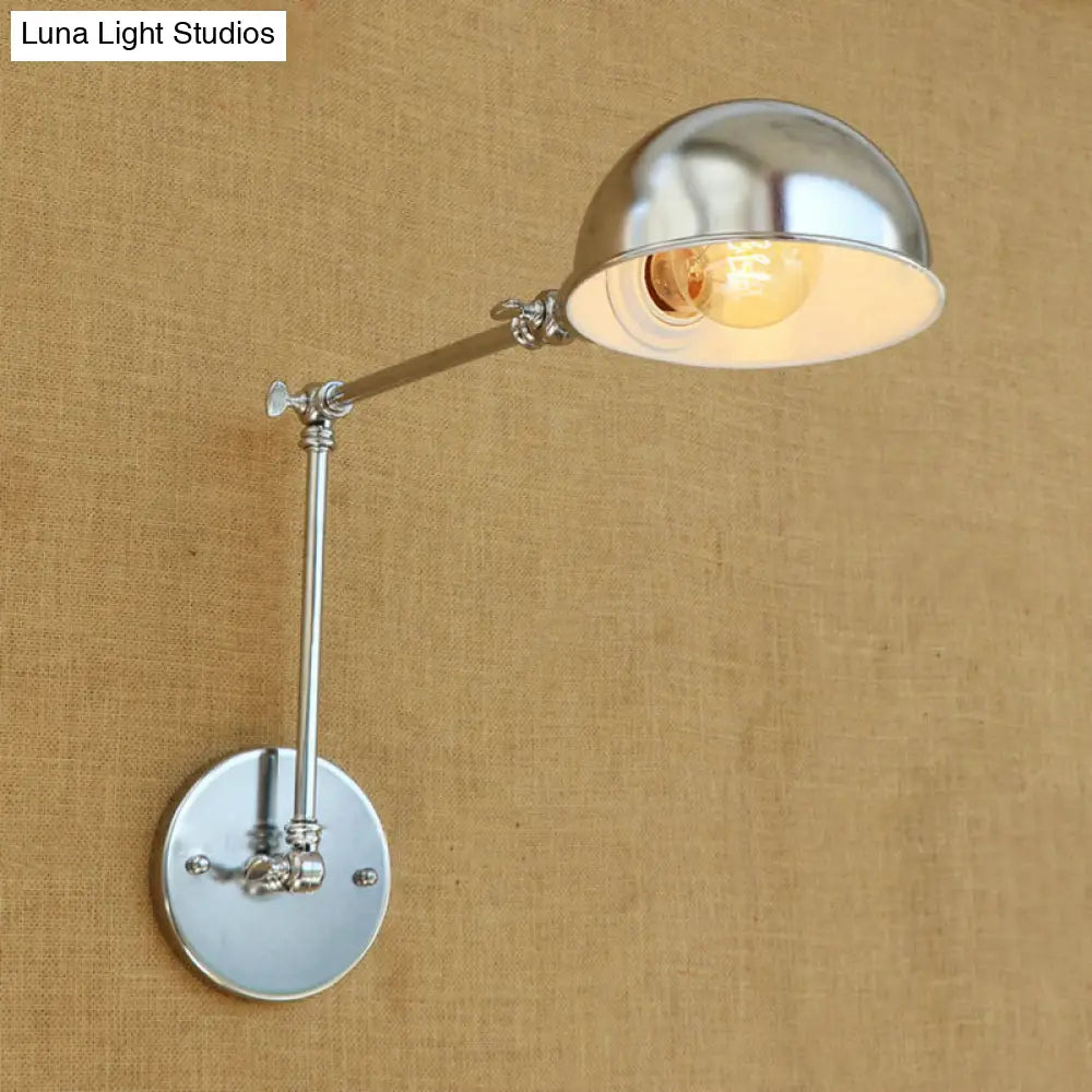 Industrial Style Metal Wall Lamp With Swing Arm & Domed Shade - Chrome Finish Bedroom Lighting 1