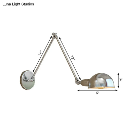 Industrial Style Metal Wall Lamp With Swing Arm & Domed Shade - Chrome Finish Bedroom Lighting 1