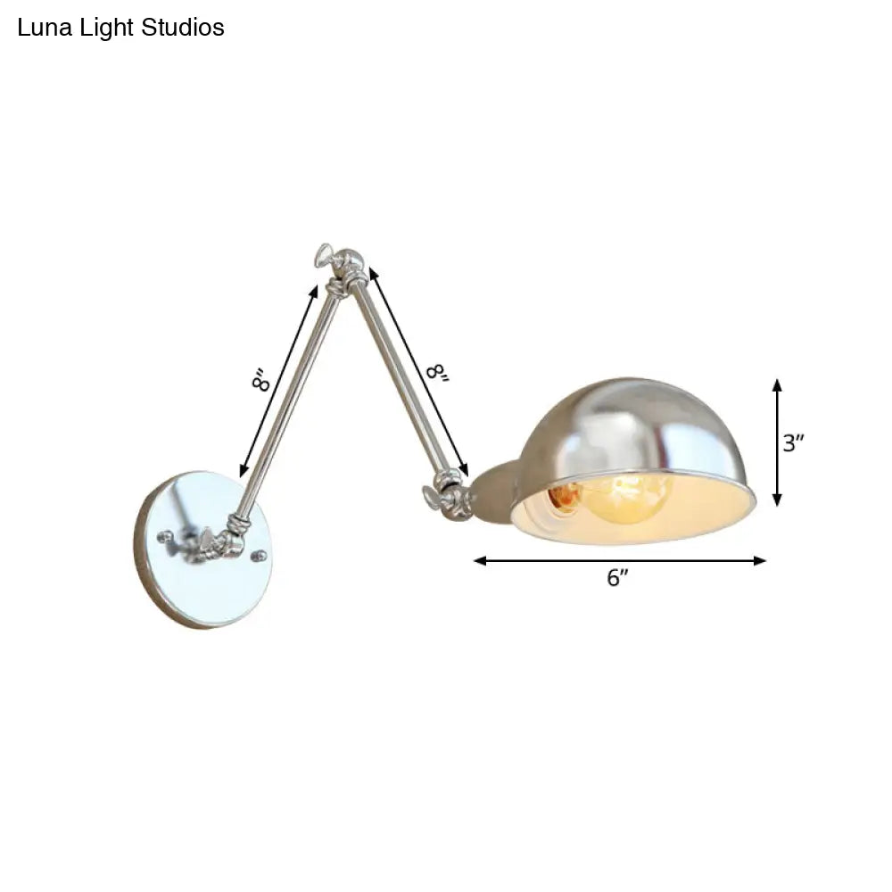 Industrial Style Metal Wall Lamp With Swing Arm & Domed Shade - Chrome Finish Bedroom Lighting 1