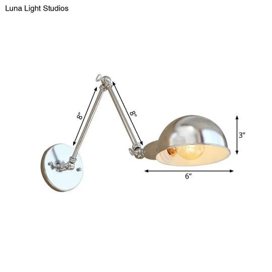 Industrial Style Metal Wall Lamp With Swing Arm & Domed Shade - Chrome Finish Bedroom Lighting 1