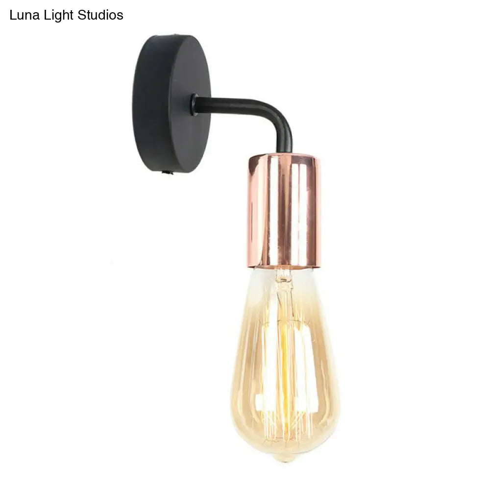 Industrial Style Metal Wall Mount Lamp - Shadeless Garage Lighting With Curved Arm In Rose