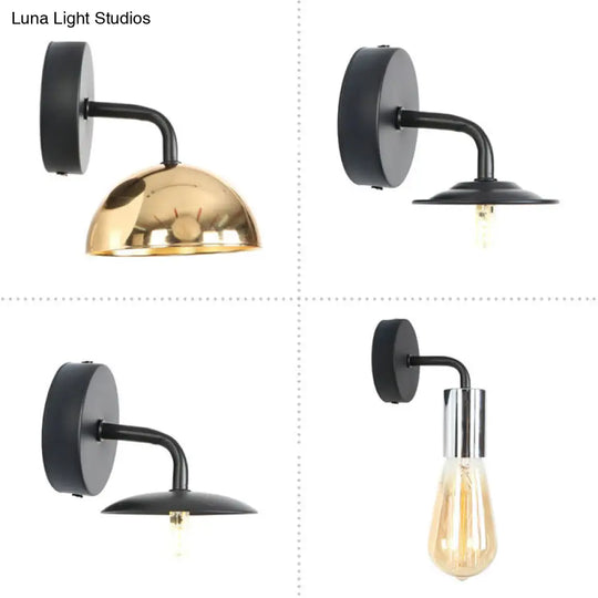 Industrial Style Metal Wall Mount Lamp - Shadeless Garage Lighting With Curved Arm In Rose