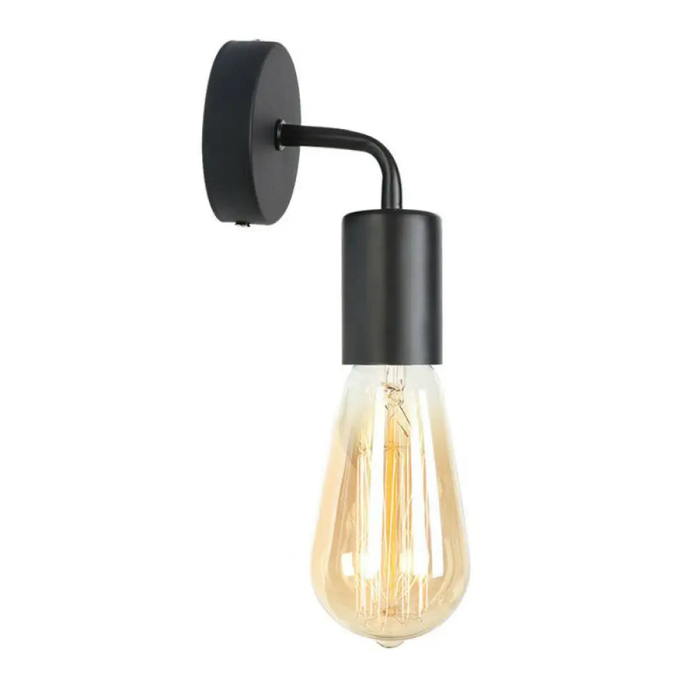 Industrial Style Metal Wall Mount Lamp - Shadeless Garage Lighting With Curved Arm In Rose