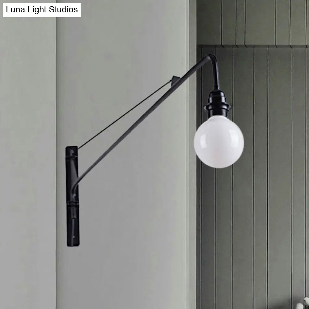 Industrial Style Metal Wall Sconce Light Fixture With Bare Bulb - Perfect For Study Rooms Black