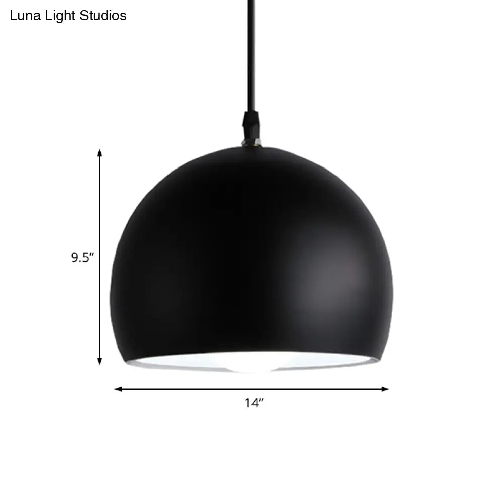 Industrial Style Metallic Globe Pendant Light With Black Shade - 1 Head Kitchen Lamp 8/10/14 Width