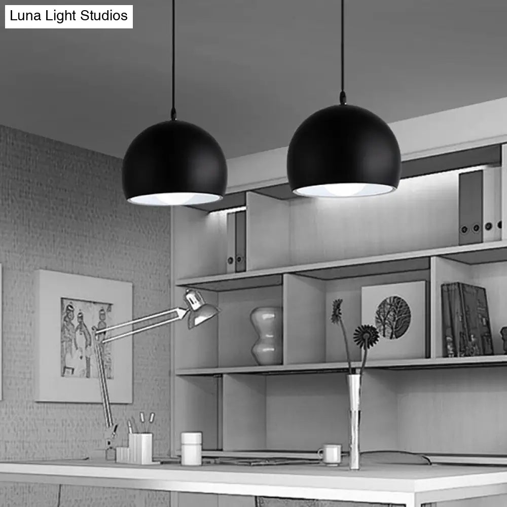 Industrial Style Metallic Globe Pendant Light With Black Shade - 1 Head Kitchen Lamp 8/10/14 Width /