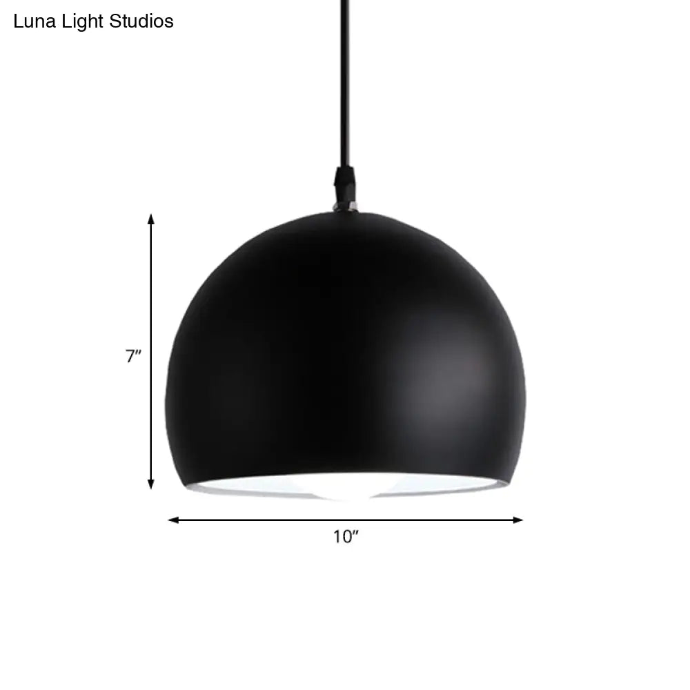 Industrial Style Metallic Globe Pendant Light With Black Shade - 1 Head Kitchen Lamp 8/10/14 Width