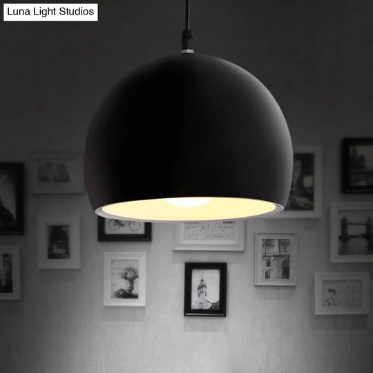 Industrial Style Metallic Globe Pendant Light With Black Shade - 1 Head Kitchen Lamp 8/10/14 Width