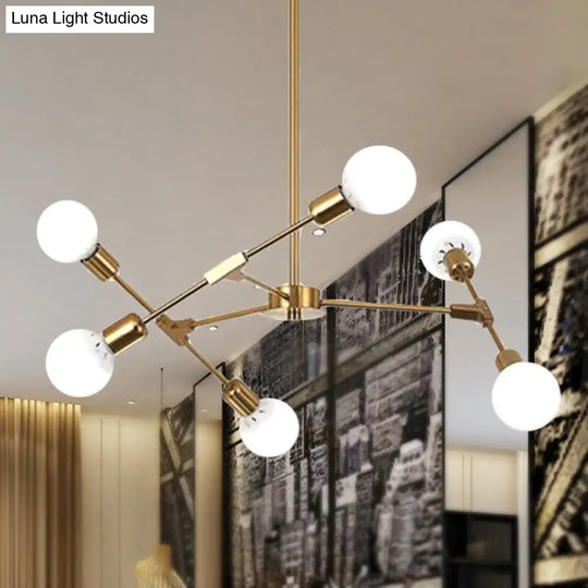 Metallic Black/Gold Chandelier: Modern 6/8 Light Industrial Ceiling Fixture For Bedroom