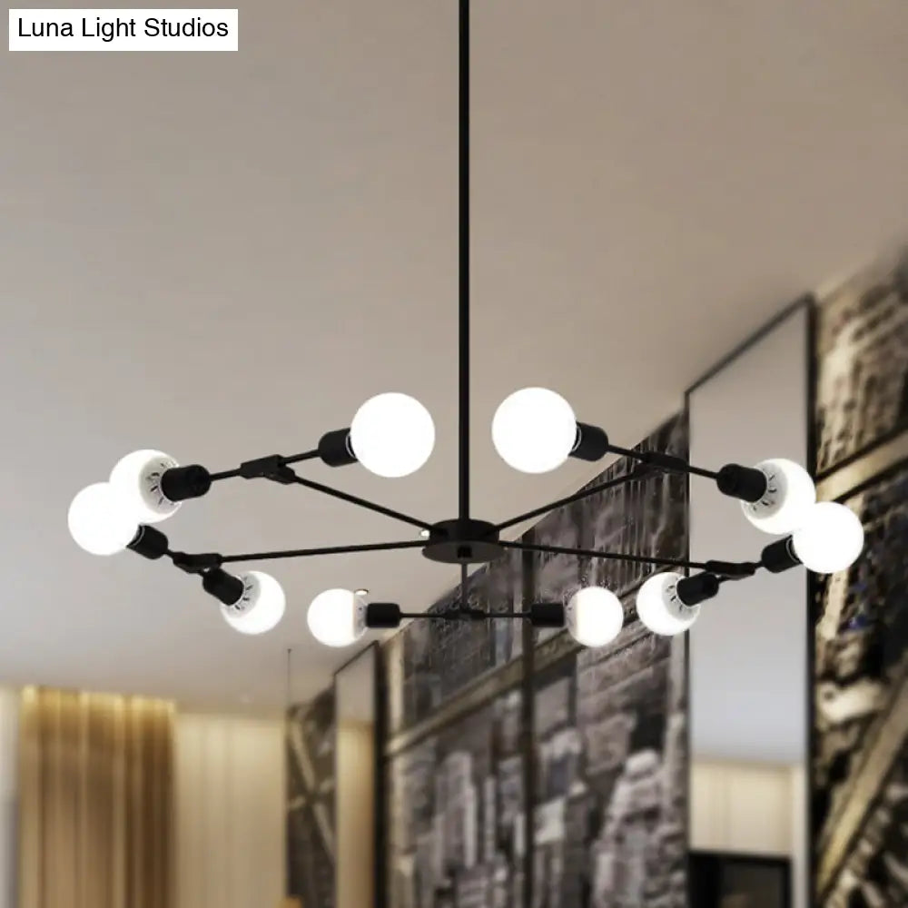 Industrial Style Metallic Black/Gold Chandelier Ceiling Light Fixture - 6/8 Lights For Bedroom