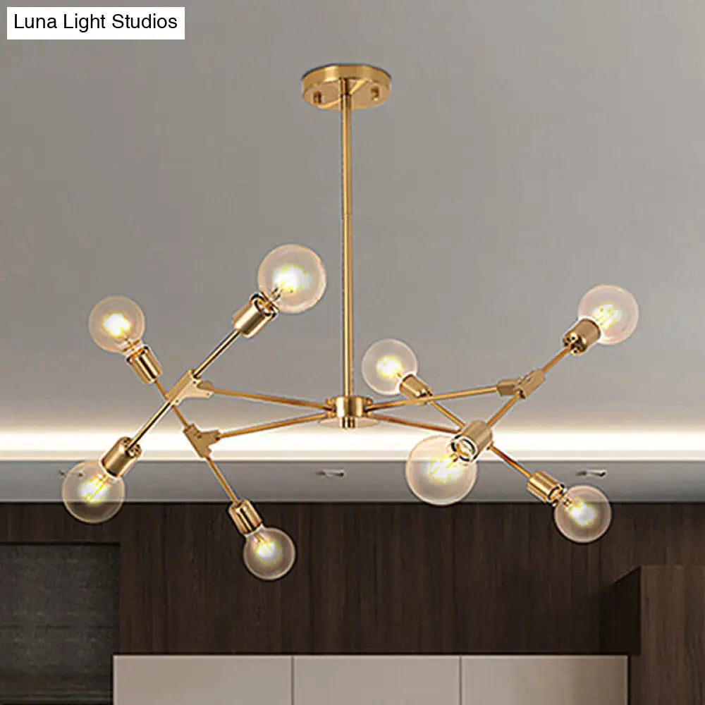 Metallic Black/Gold Chandelier: Modern 6/8 Light Industrial Ceiling Fixture For Bedroom