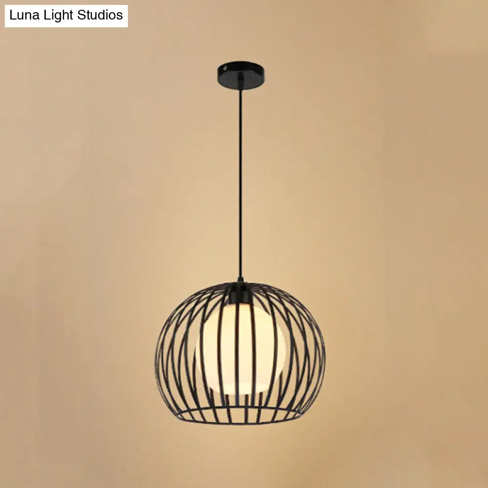 Industrial Style Black/White Metallic Global Cage Hanging Light For Living Room Black