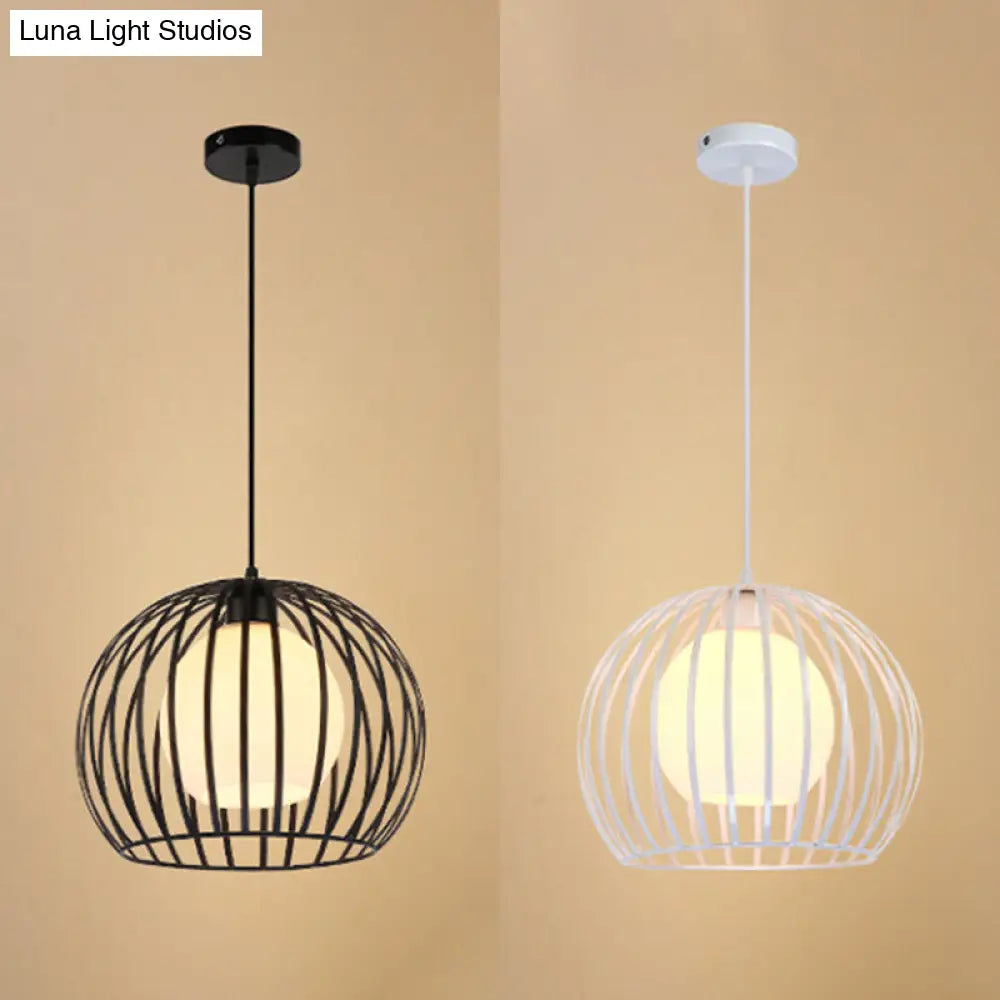 Industrial Style Black/White Metallic Global Cage Hanging Light For Living Room