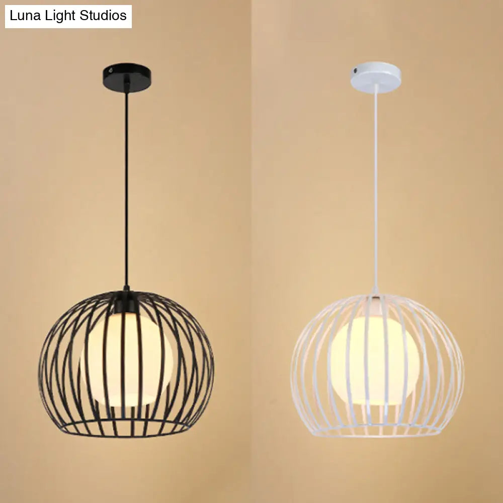 Industrial Style Metallic Global Cage Ceiling Hanging Light Black/White Suspension Ideal For Living