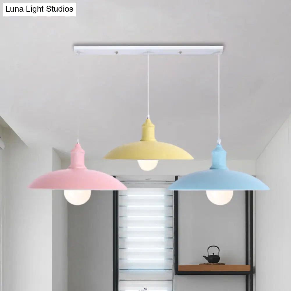 Industrial Style Metallic 3-Head Kitchen Ceiling Light With Multi-Colored Saucer/Dome Shades