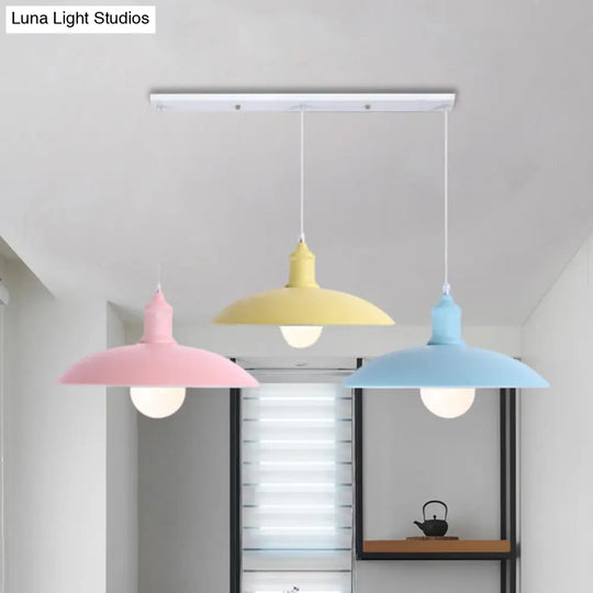 Industrial Style Metallic Kitchen Suspension Lamp - Multi Colored 3-Head Saucer/Dome Ceiling Light