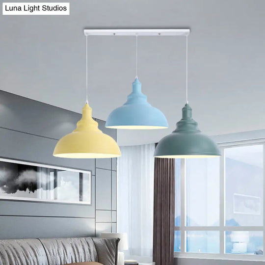 Industrial Style Metallic 3-Head Kitchen Ceiling Light With Multi-Colored Saucer/Dome Shades