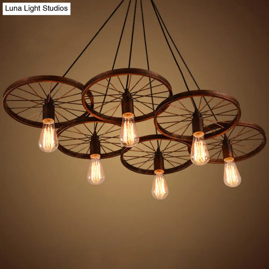 Industrial Style Metallic Multi-Light Pendant With Wheel Design - Perfect For Restaurants
