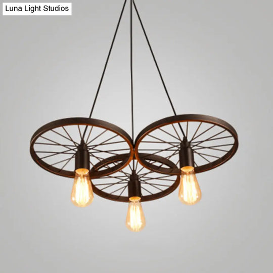 Metallic Industrial Style Multi-Light Pendant With Wheel Design Perfect For Restaurants 3 / Black