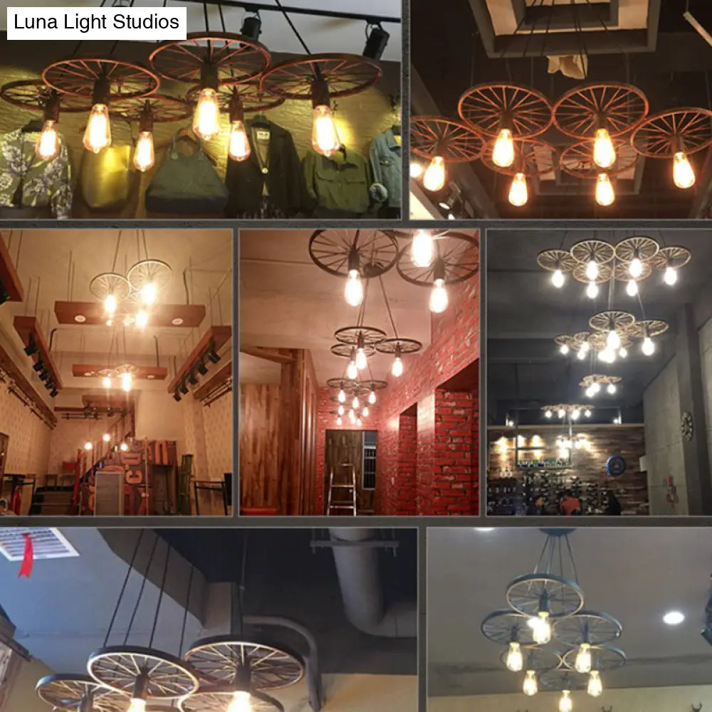 Industrial Style Metallic Multi-Light Pendant With Wheel Design - Perfect For Restaurants