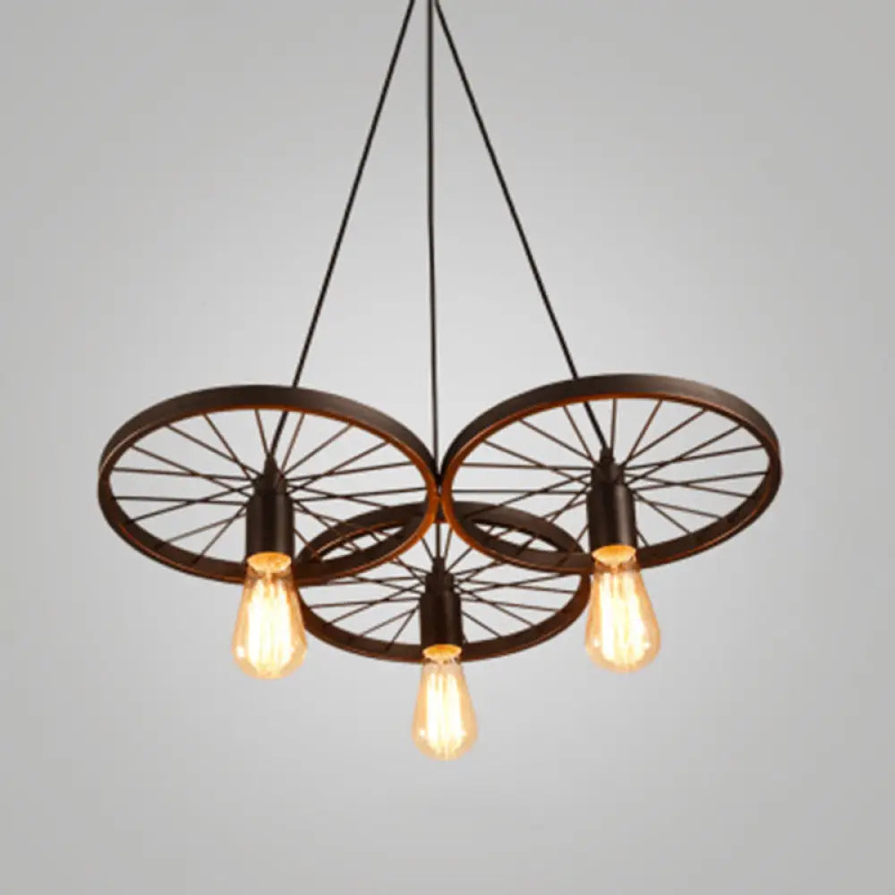 Industrial Style Metallic Multi-Light Pendant With Wheel Design - Perfect For Restaurants 3 / Black