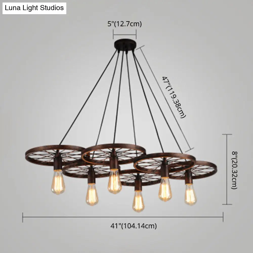 Metallic Industrial Style Multi-Light Pendant With Wheel Design Perfect For Restaurants