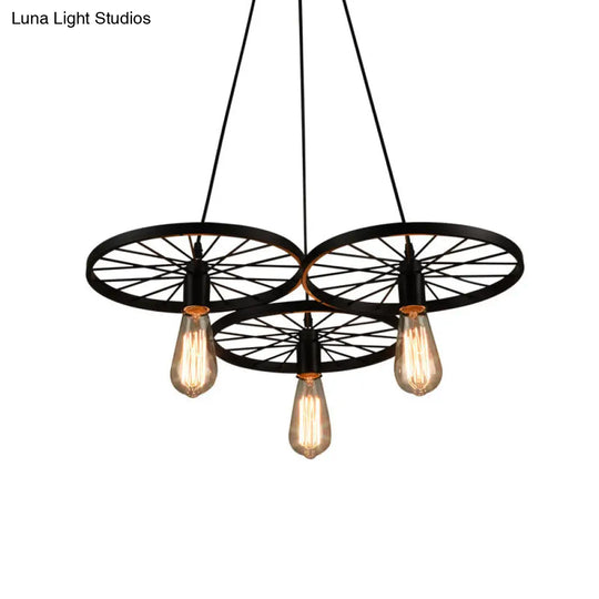 Metallic Industrial Style Multi-Light Pendant With Wheel Design Perfect For Restaurants