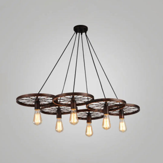 Industrial Style Metallic Multi-Light Pendant With Wheel Design - Perfect For Restaurants 6 / Rust