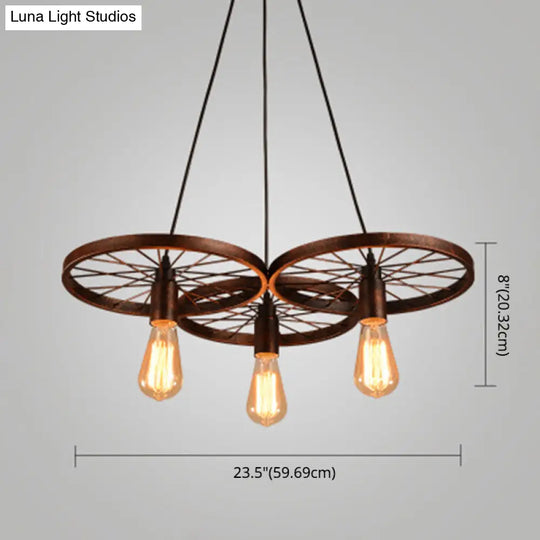 Metallic Industrial Style Multi-Light Pendant With Wheel Design Perfect For Restaurants