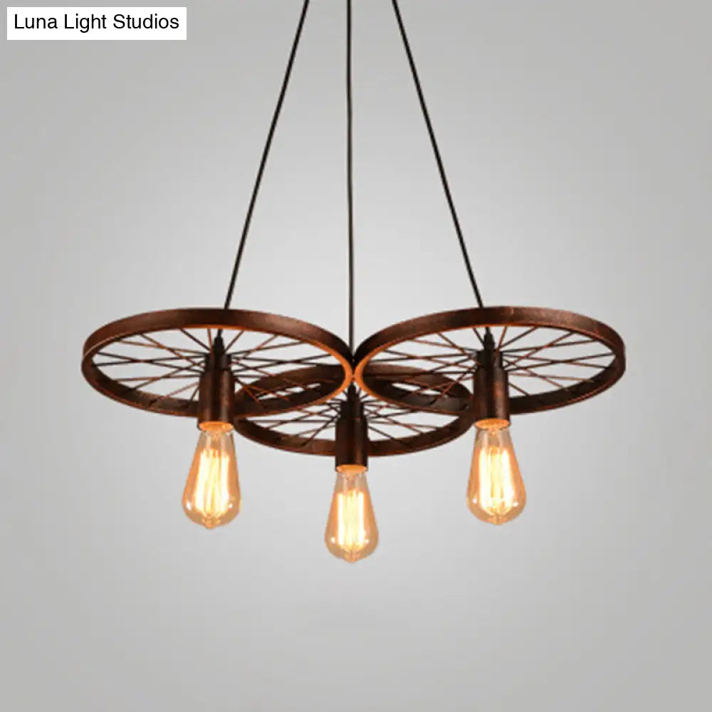 Metallic Industrial Style Multi-Light Pendant With Wheel Design Perfect For Restaurants 3 / Rust