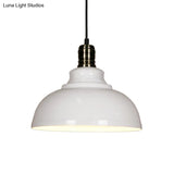 Industrial Style Metallic Pendant Ceiling Light - 12’/14’/16’ Dia 1 Bowl Shade Black/White Inner