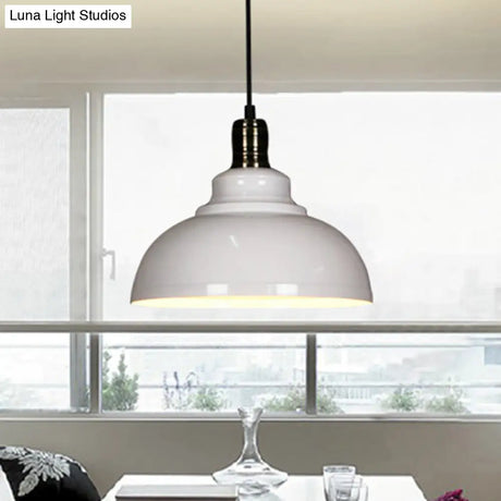 Industrial Style Metallic Pendant Ceiling Light - 12’/14’/16’ Dia 1 Bowl Shade Black/White Inner