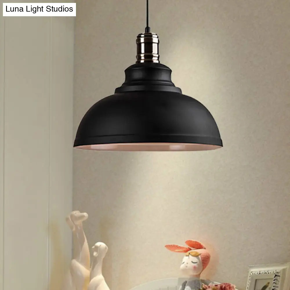 Industrial Style Metallic Pendant Ceiling Light - 12’/14’/16’ Dia 1 Bowl Shade Black/White Inner