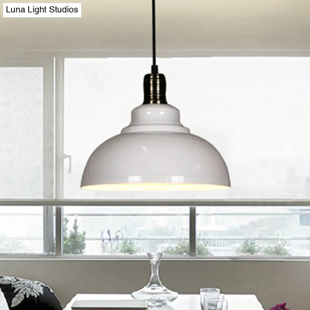 Industrial Style Metallic Pendant Ceiling Light - 12’/14’/16’ Dia 1 Bowl Shade Black/White Inner