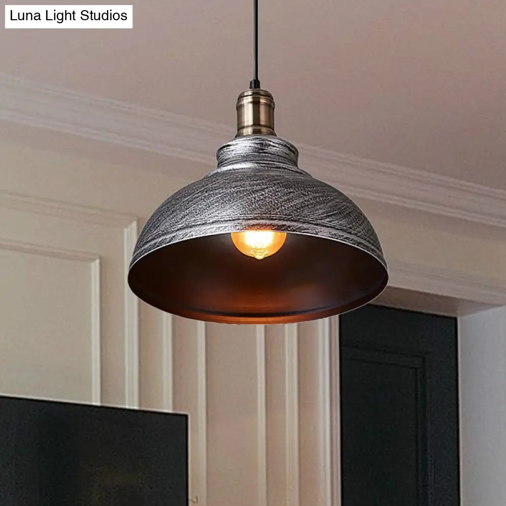 Industrial Style Metallic Pendant Ceiling Light - 12’/14’/16’ Dia 1 Bowl Shade Black/White Inner