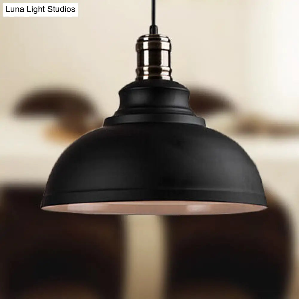Industrial Style Metallic Pendant Ceiling Light - 12’/14’/16’ Dia 1 Bowl Shade Black/White Inner