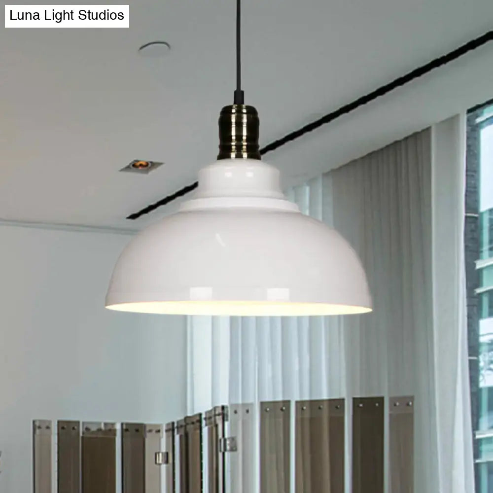 Industrial Style Metallic Pendant Ceiling Light - 12’/14’/16’ Dia 1 Bowl Shade Black/White Inner