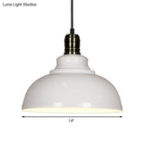 Industrial Style Metallic Pendant Ceiling Light - 12’/14’/16’ Dia 1 Bowl Shade Black/White Inner