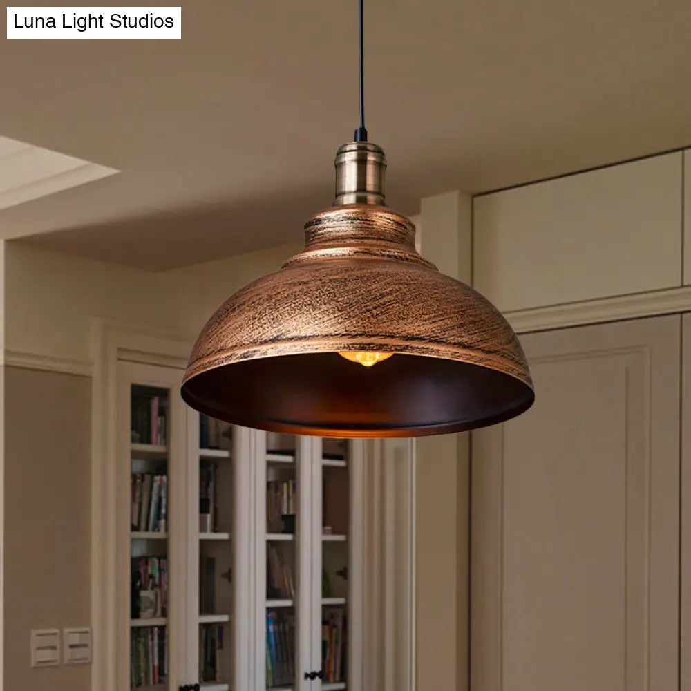 Industrial Style Metallic Pendant Ceiling Light - 12’/14’/16’ Dia 1 Bowl Shade Black/White Inner