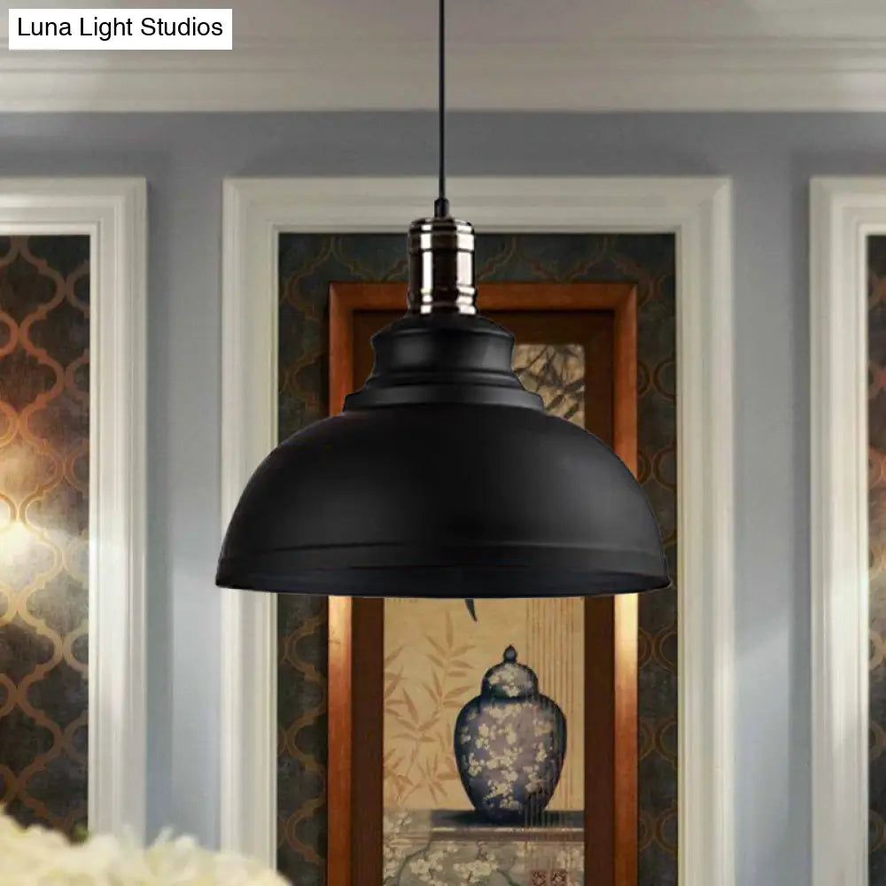 Industrial Style Metallic Pendant Ceiling Light - 12’/14’/16’ Dia 1 Bowl Shade Black/White Inner